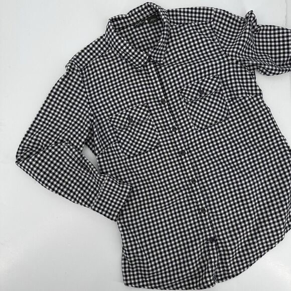 Eddie Bauer Button Up Shirt 100% Cotton Black Gingham Pockets Women's Size L - Picture 1 of 8